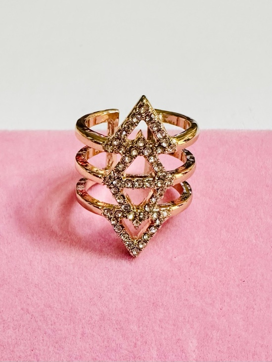 Jewelry - Gold Tone Geometric Rhinestone Adjustable Ring